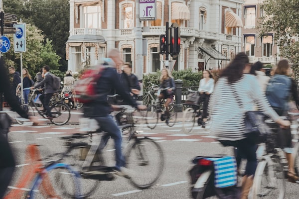Bicycle commuter riding through the city