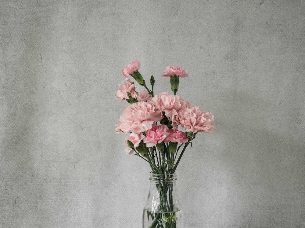 pink flowers in clear glass vase