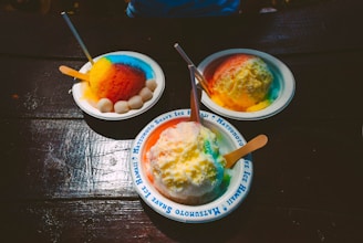rainbow colored shave ice bowls