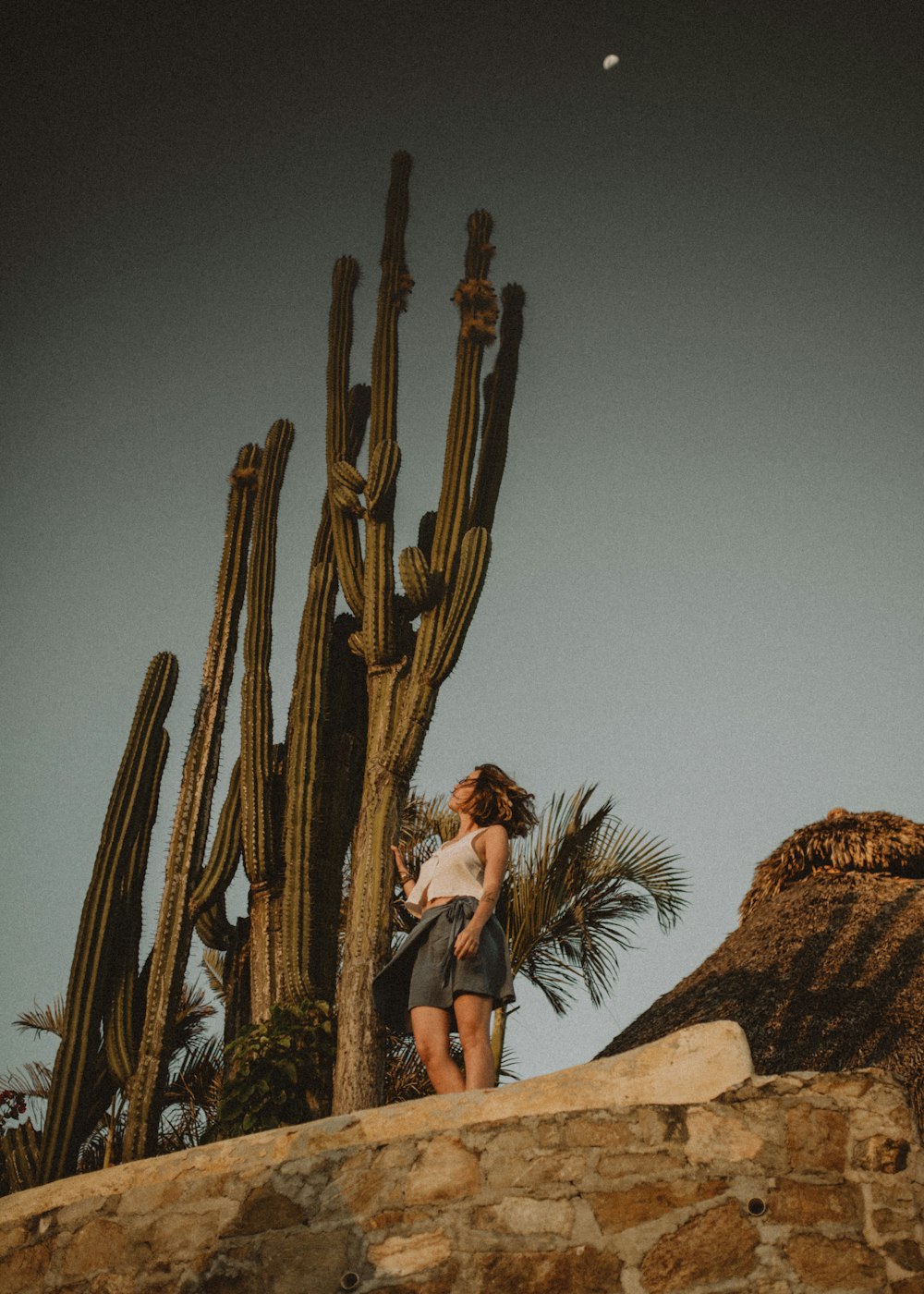 woman in black tank top and black shorts standing on brown rock formation during daytime