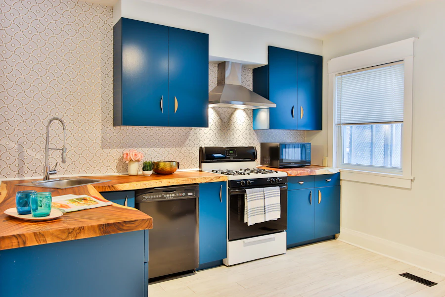 Navy blue kitchen island