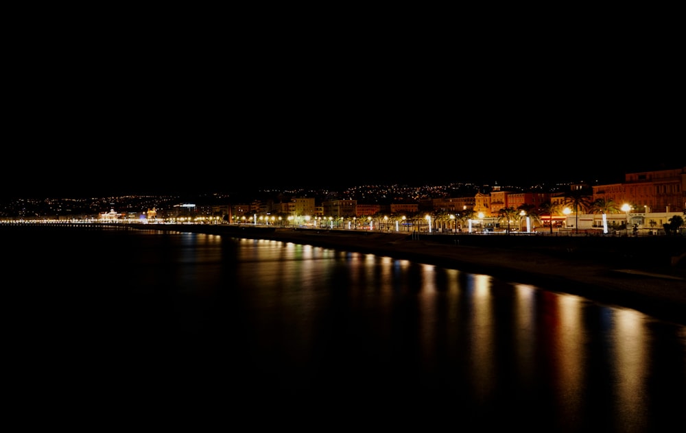 city skyline during night time