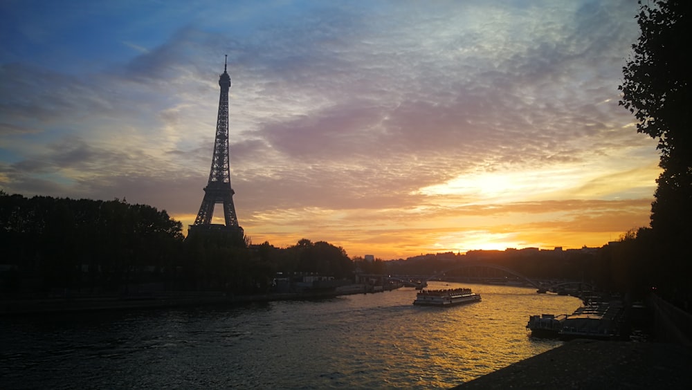 silhouette of eiffel tower during sunset
