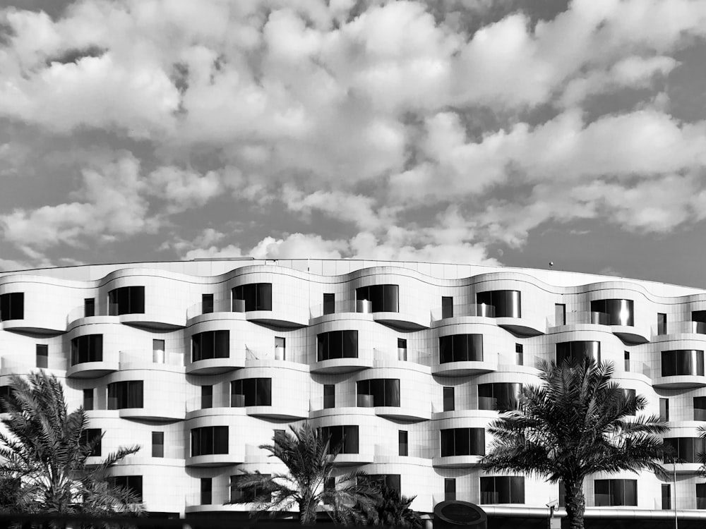 grayscale photo of concrete building