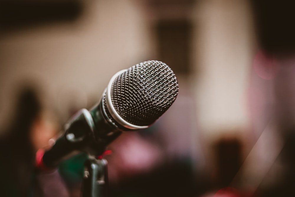 black microphone on black microphone stand