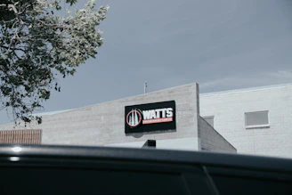 a building with a sign on the side of it