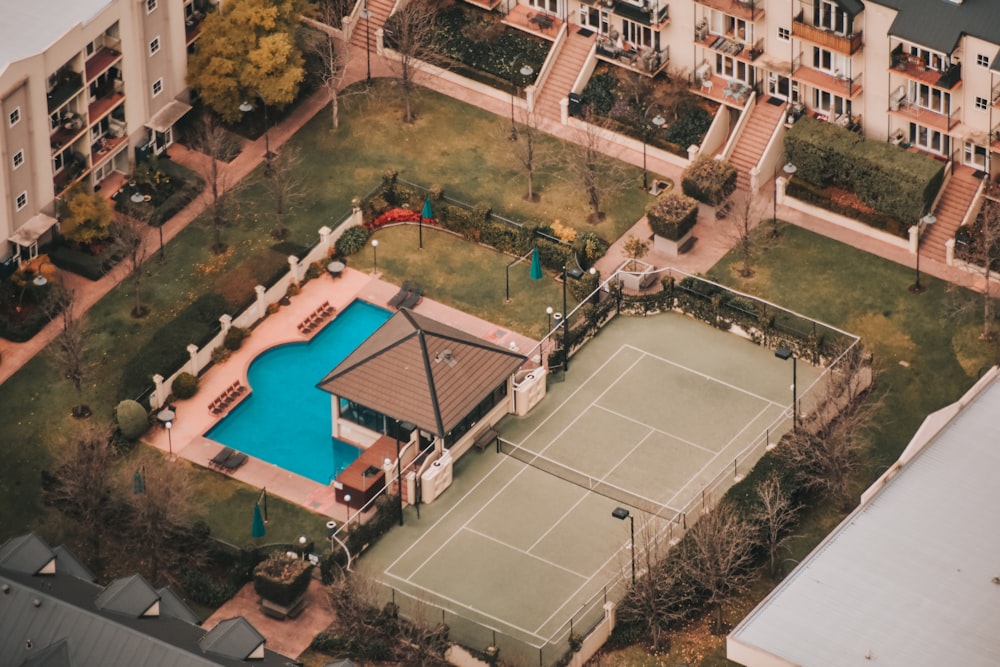 aerial view of swimming pool during daytime