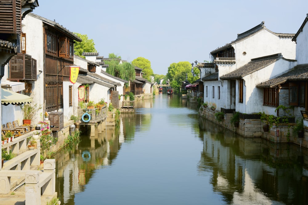 white and brown concrete building beside river during daytime