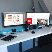 A creative advertising design workspace with blue accents