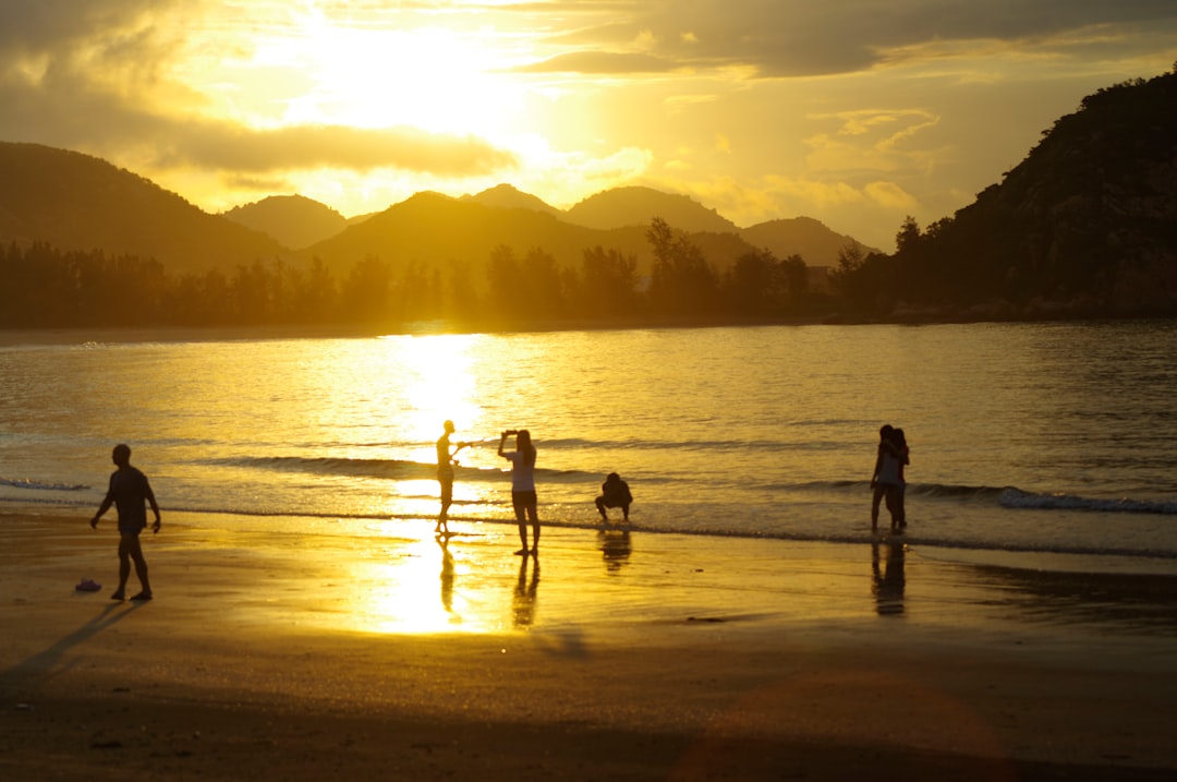 silhouette of people on beach during sunset