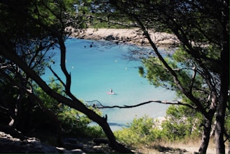 person in red shirt standing on rock near body of water during daytime