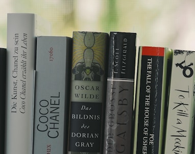book collection on white textile