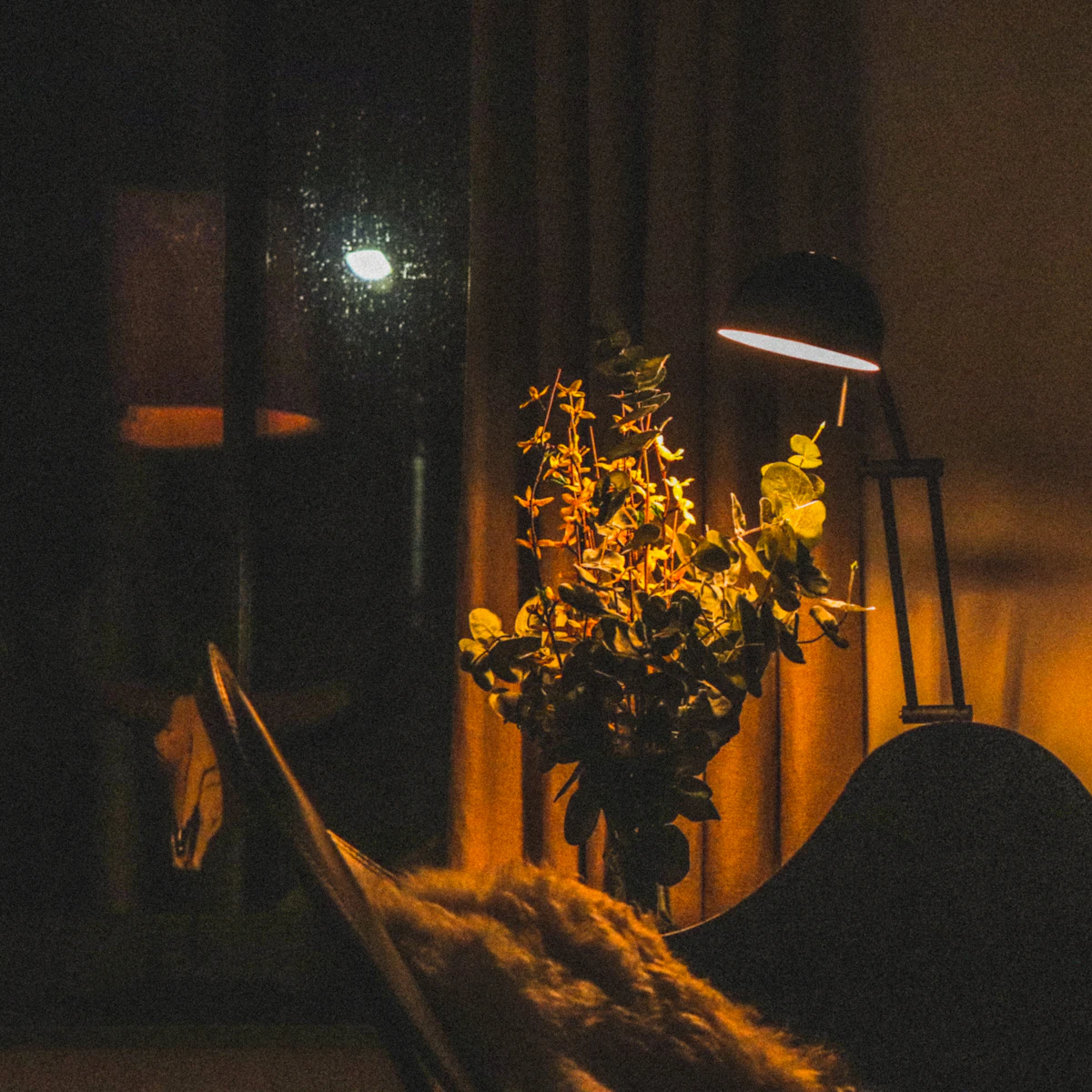 Ambiente aconchegante iluminado à noite