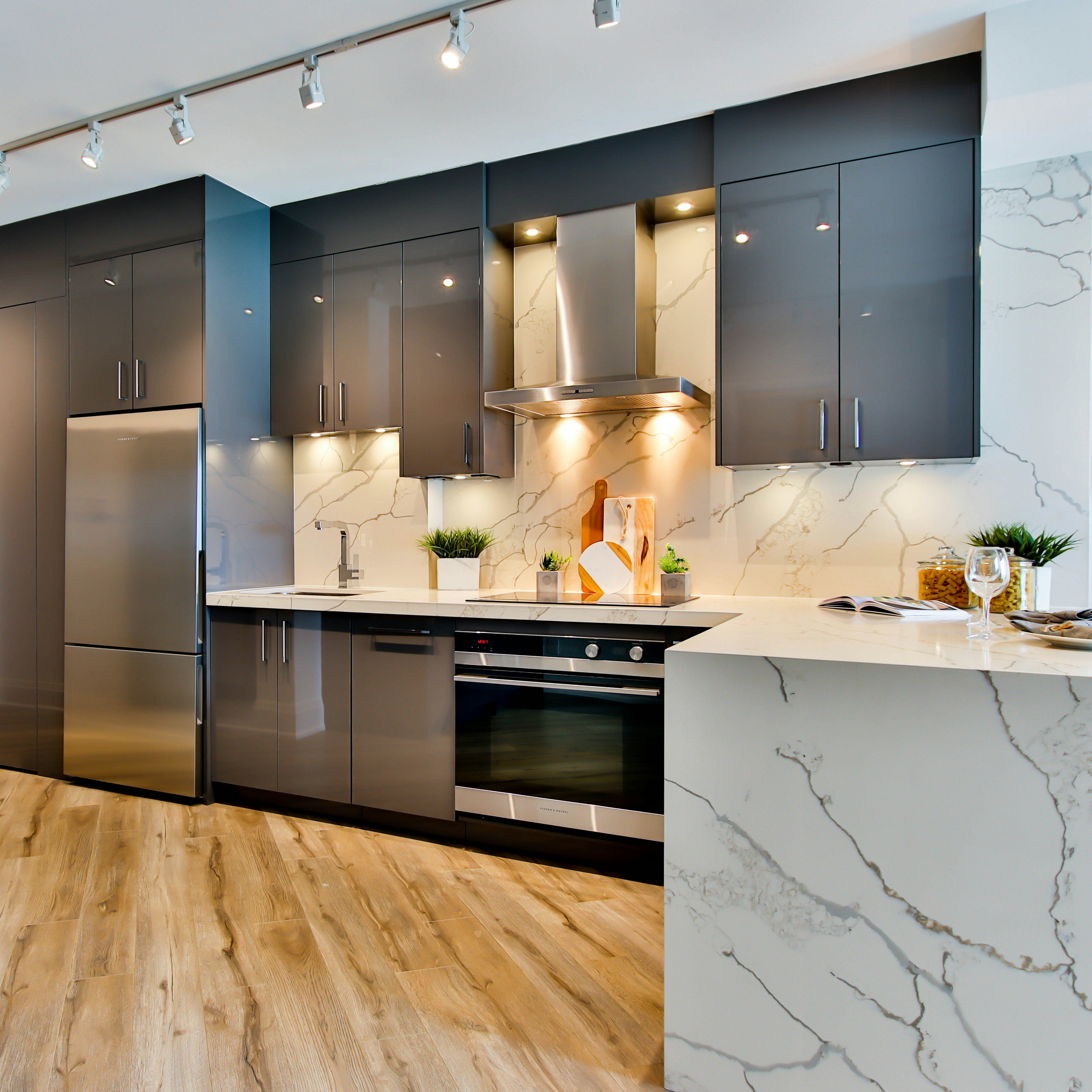 white and black kitchen counter