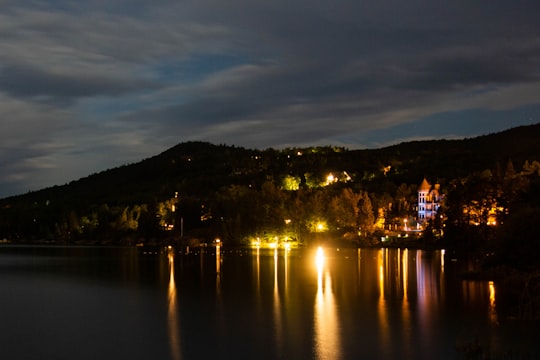 city lights on during night time in Mont-Tremblant Canada