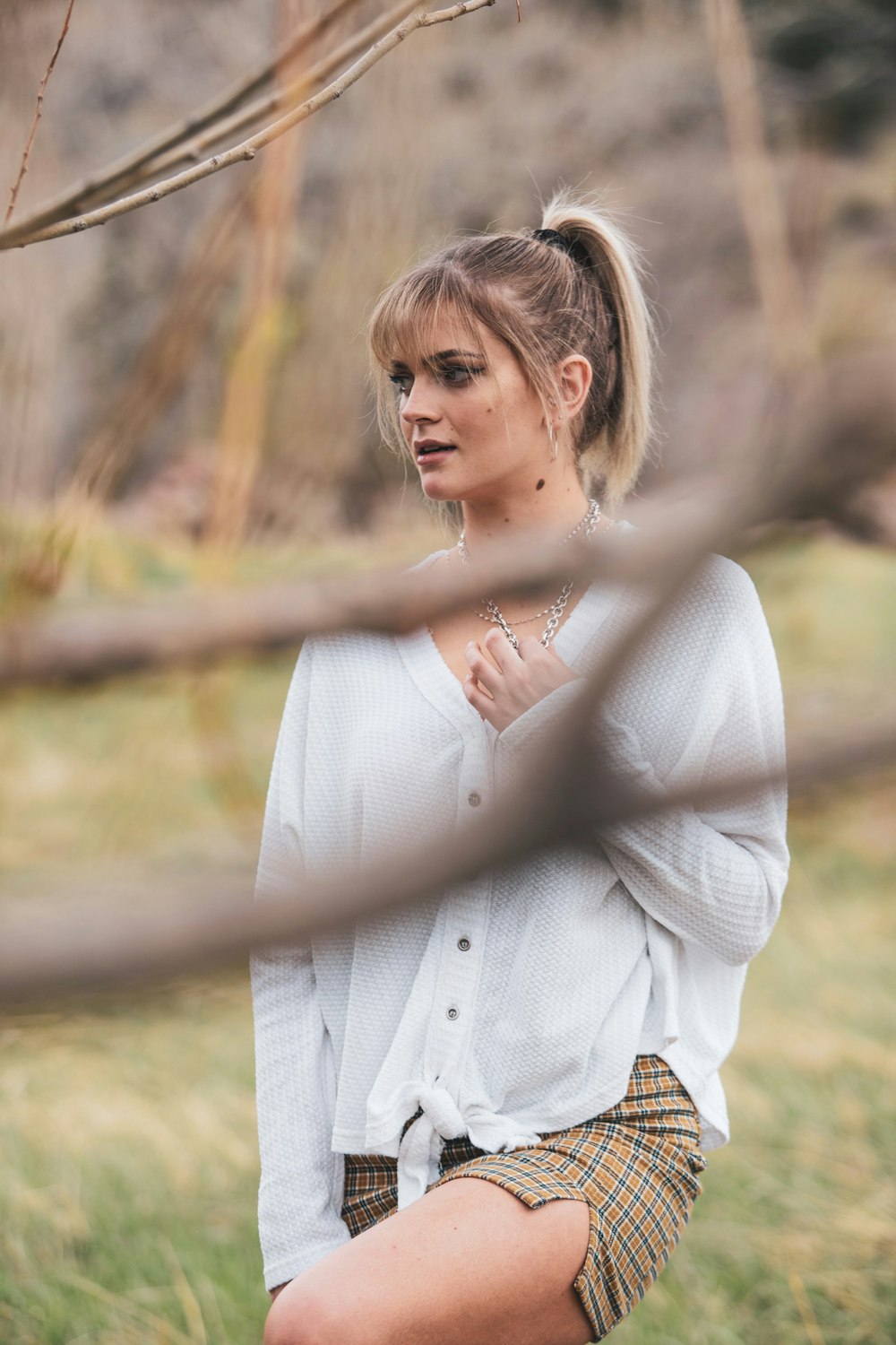 woman in white dress shirt