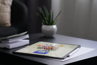 Colorful artistic prompts displayed on a digital tablet