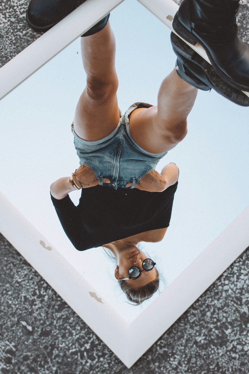 woman in blue denim shorts