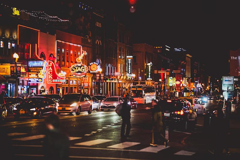 Nashville Broadway neon signs at night