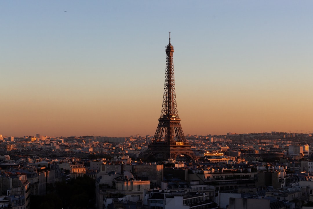eiffel tower in paris during sunset