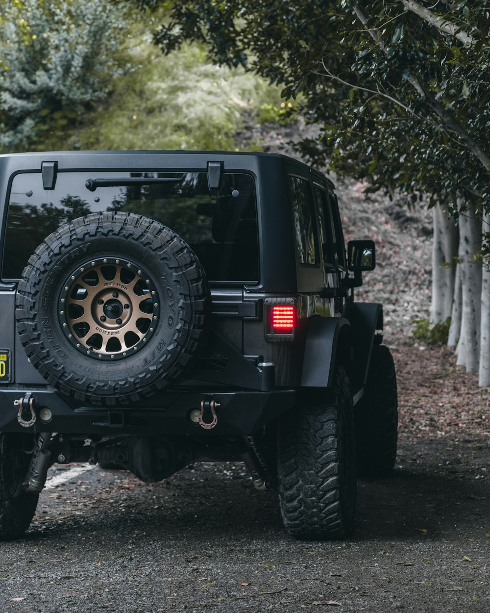 Schwarzer Jeep Wrangler tagsüber auf Feldweg