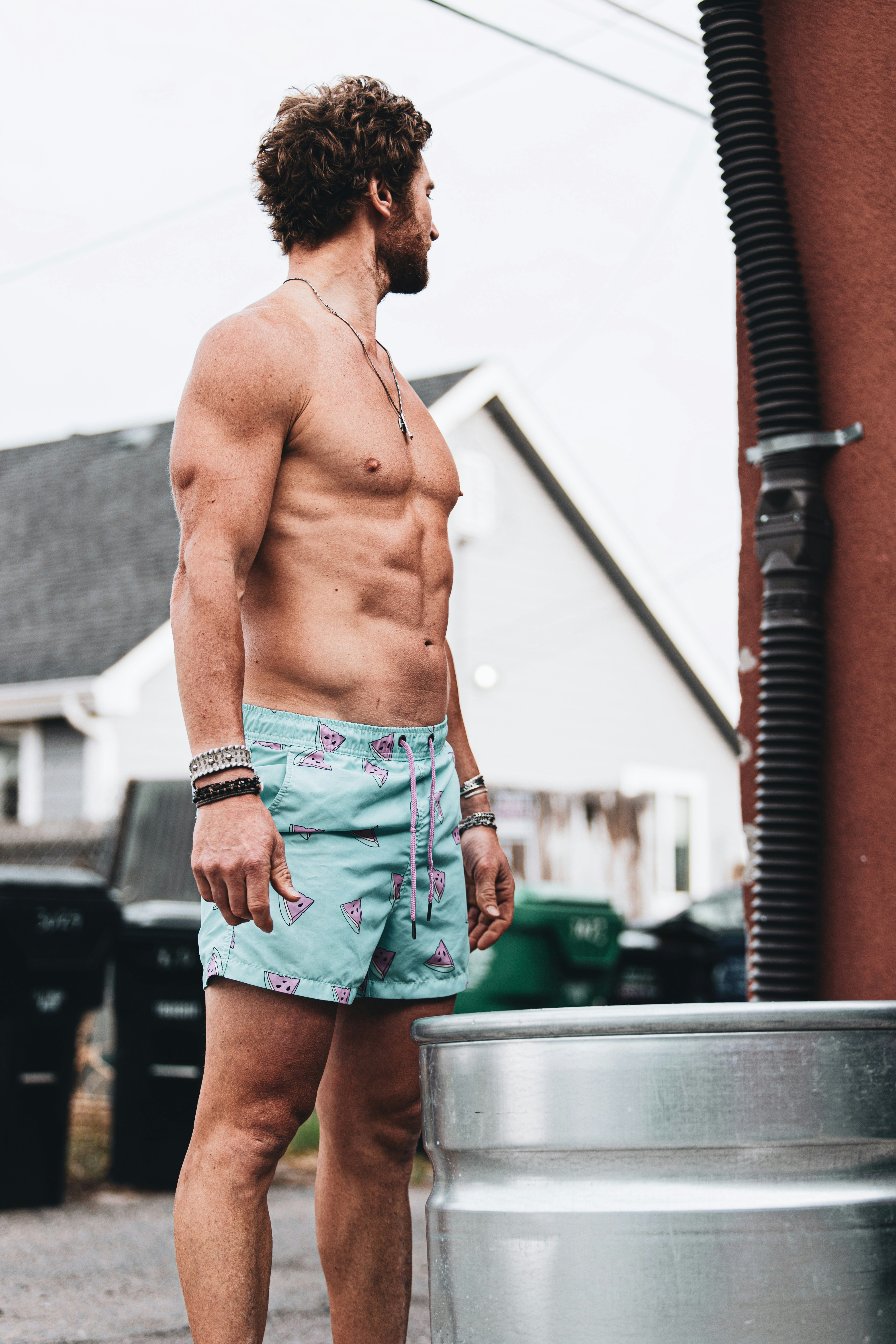 man in denim shorts