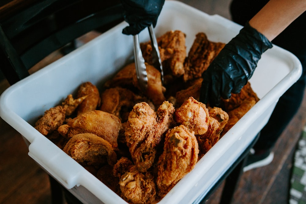 fried chicken on white tray