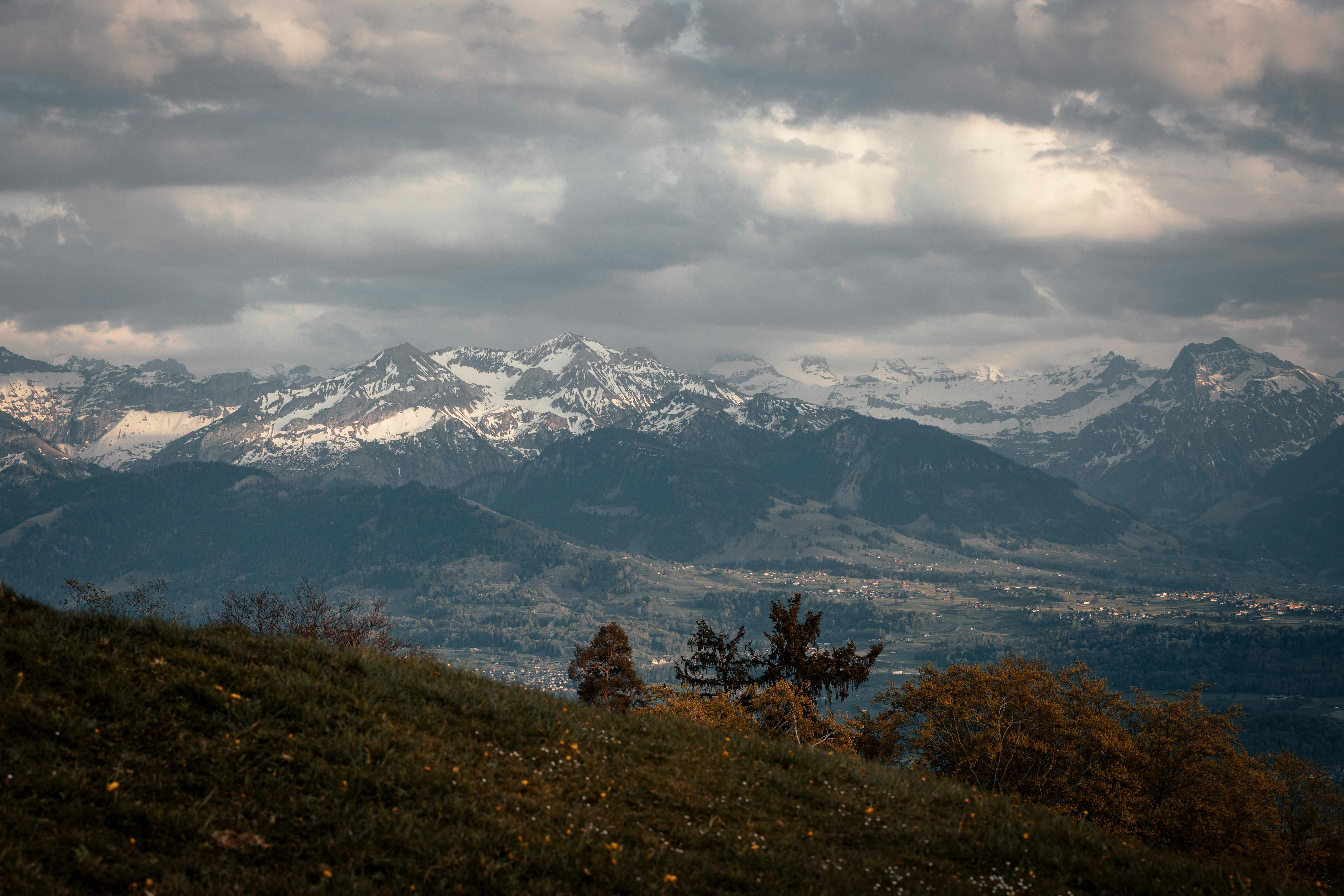 green trees on mountain under white clouds during daytime