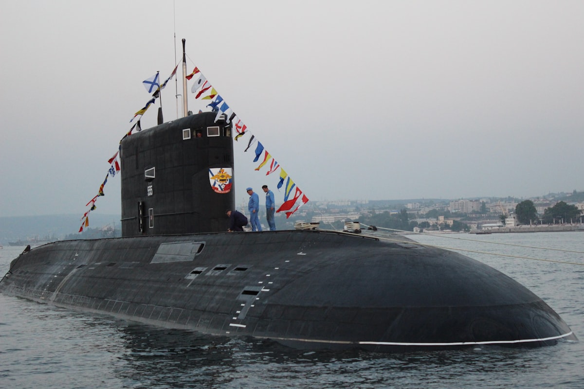 Submarine vessel partially surfaced