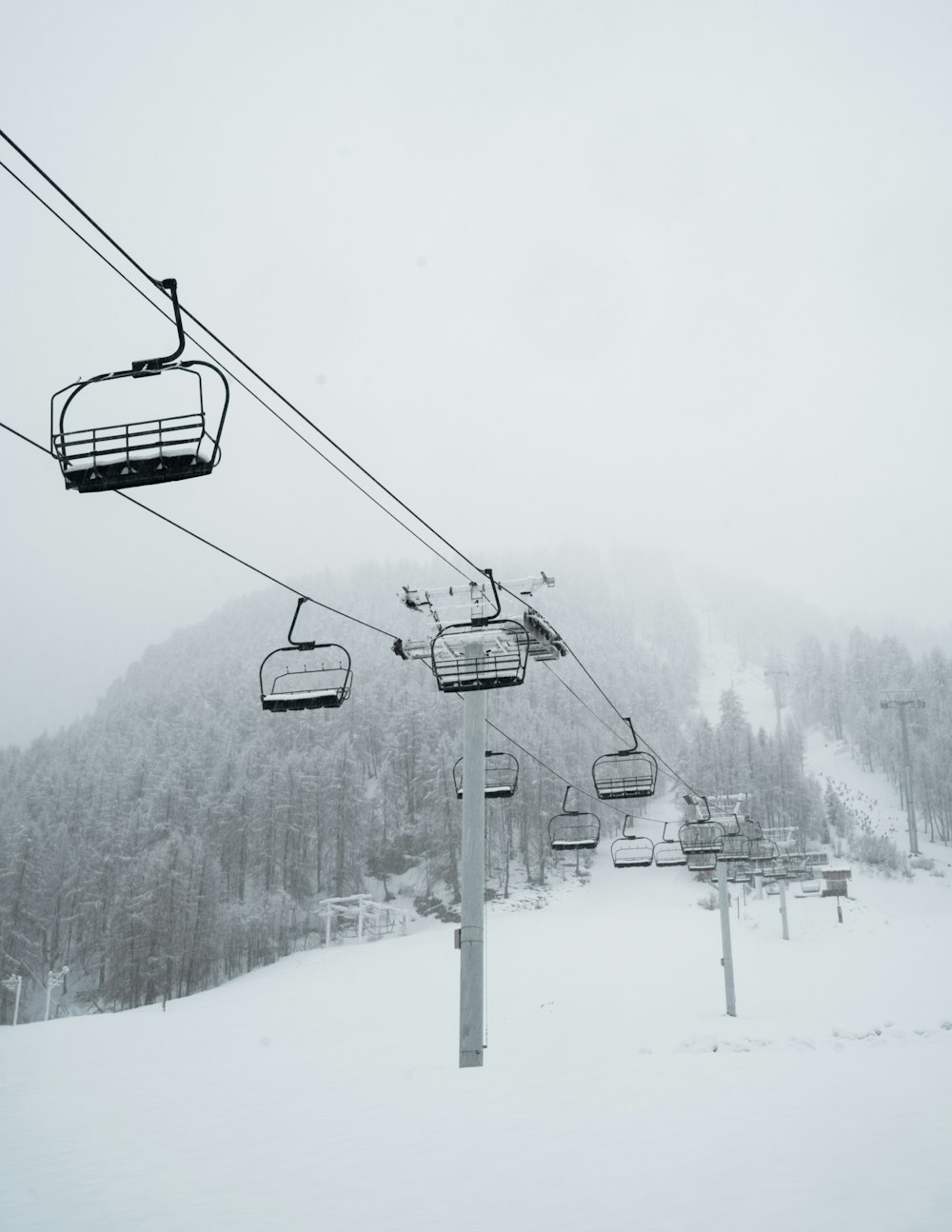 cable cars over snow covered ground
