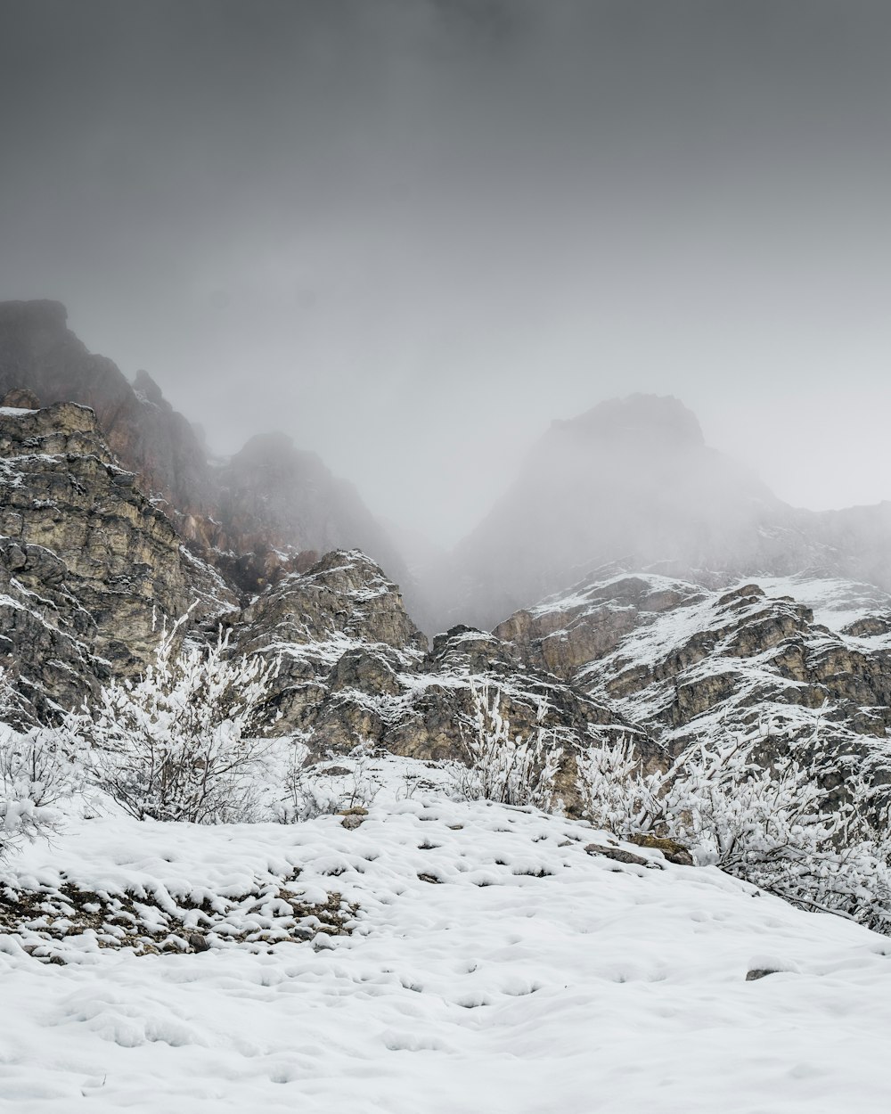 snow covered mountain during daytime