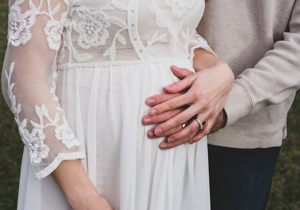 woman in white lace dress