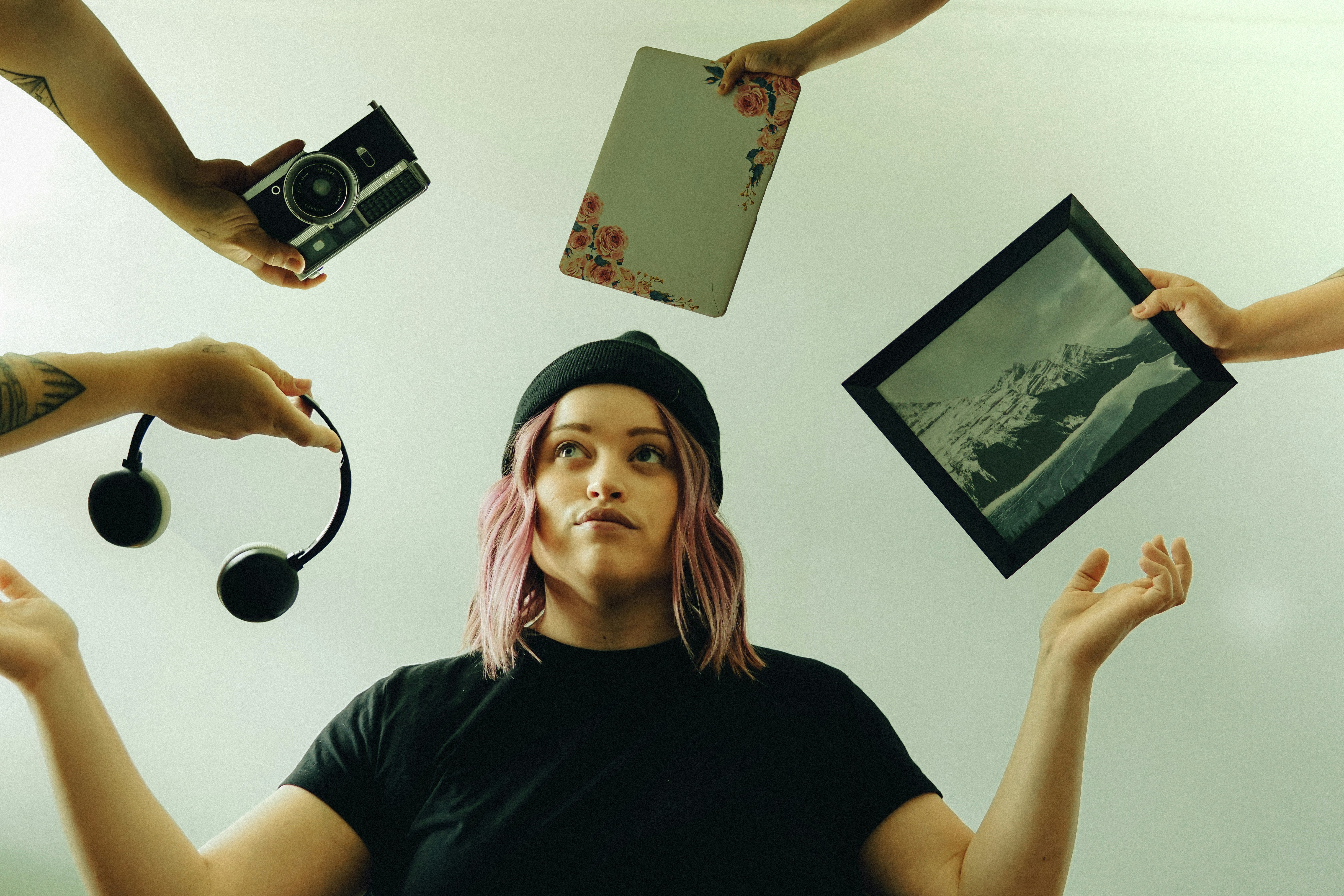woman in black crew neck t-shirt holding camera, Quarantined. 