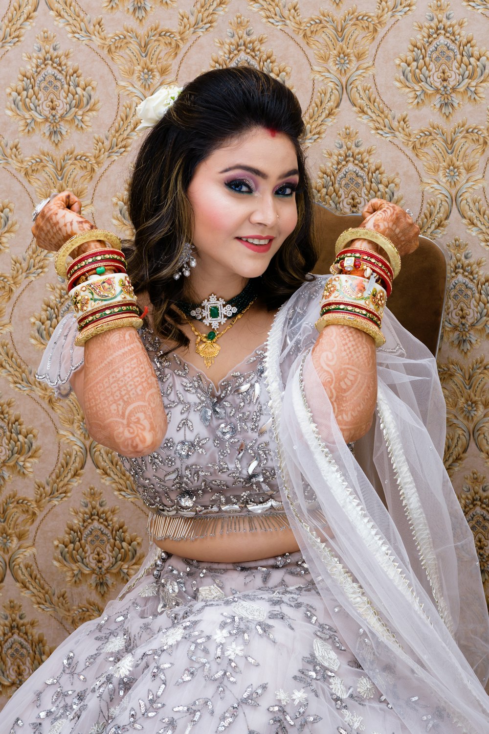 woman in white lace dress