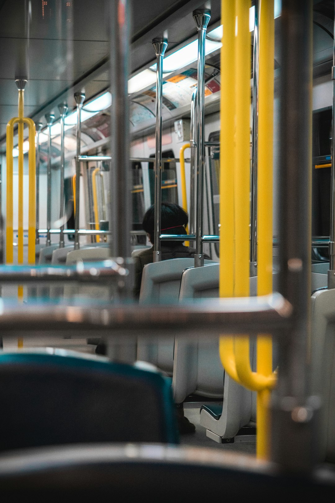yellow and blue bus interior