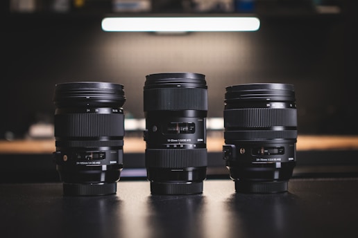 black camera lens on table