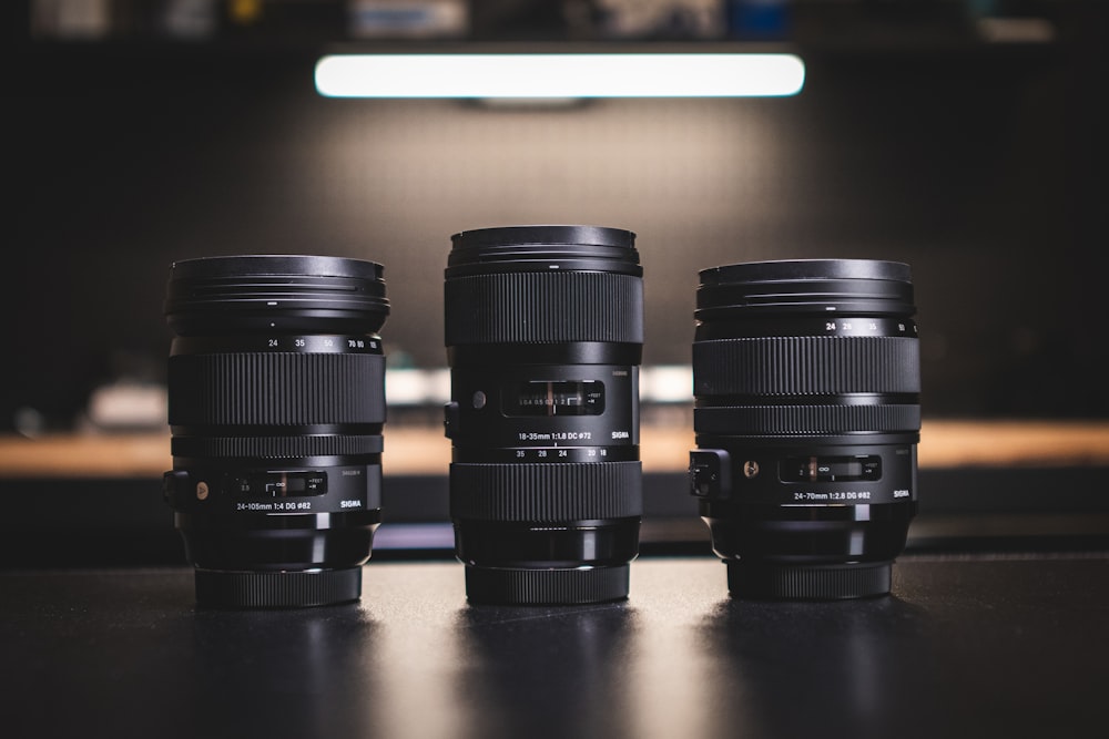 black camera lens on table