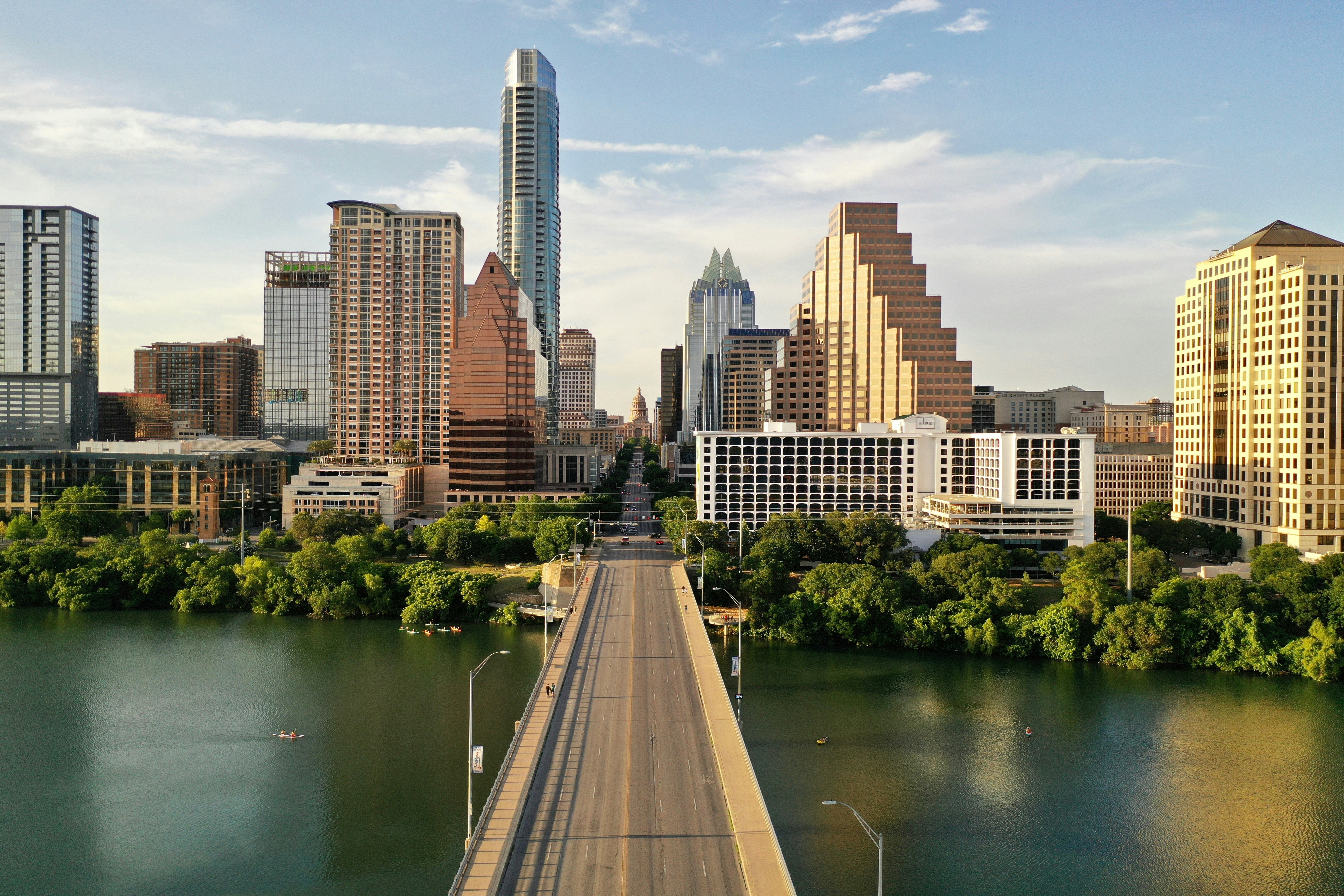 Downtown Austin with view of Capitol building taken from South Congress Bridge.