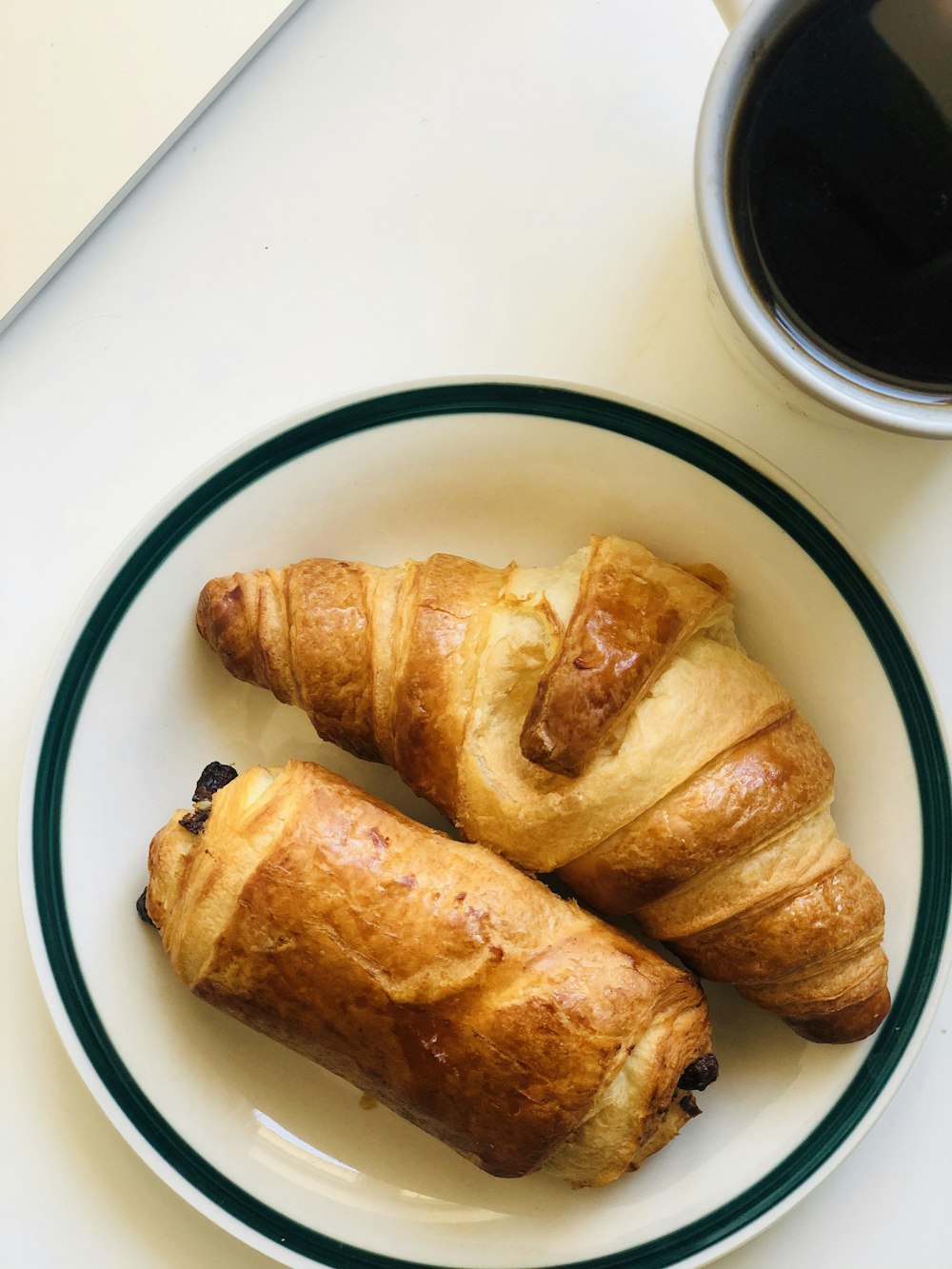 bread on white and black plate