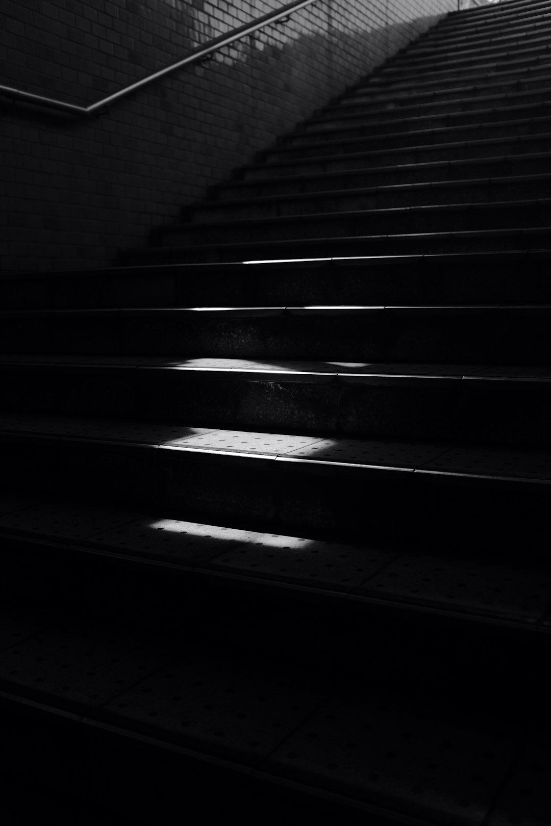 grayscale photo of a staircase