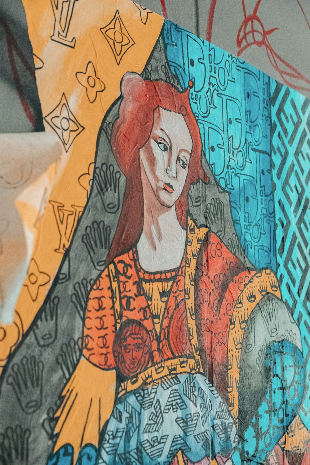 woman in red hair and yellow dress painting