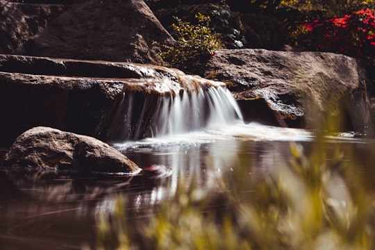 time lapse photography of water falls in Planten un Blomen Germany