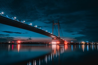 bridge over body of water during night time