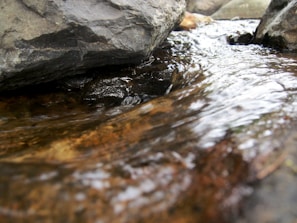 A tranquil water feature with smooth stones and gentle flowing water, inviting relaxation.