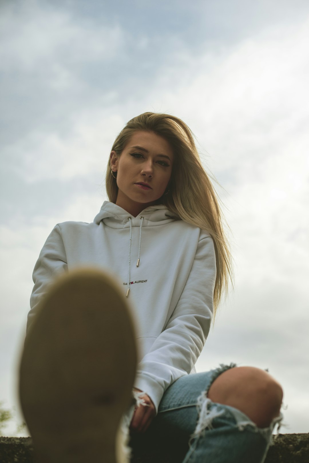 woman in white hoodie jacket