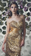 woman in yellow and black floral tube dress