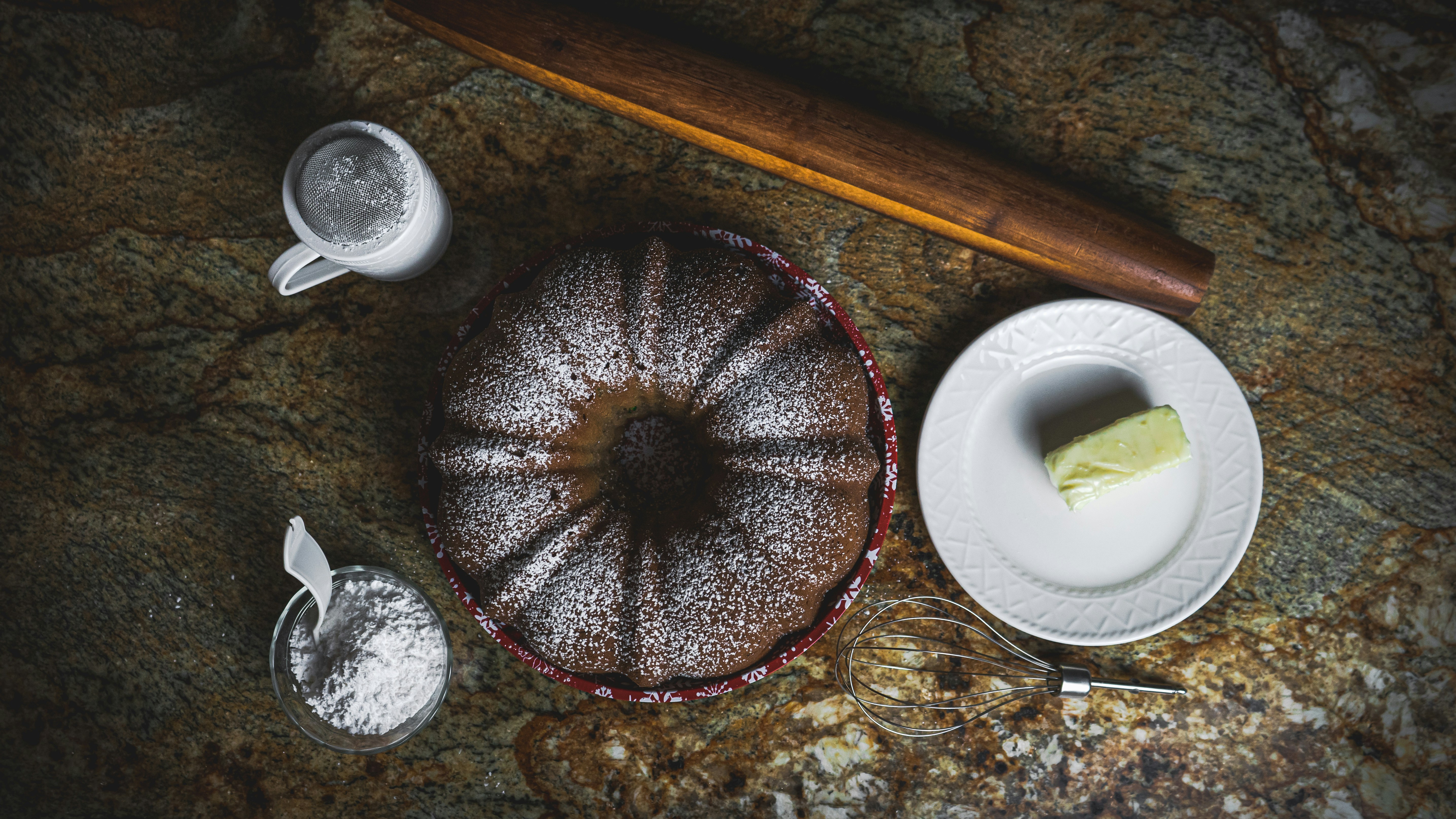 white round plastic on brown wooden table