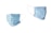 Two disposable medical face masks in light blue are suspended on a plain white background. Each mask features pleated layers and elastic ear loops.