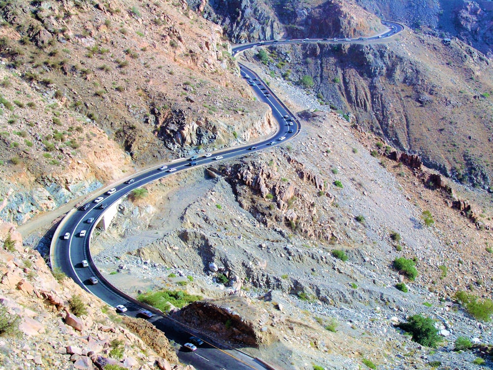 aerial view of road on mountain