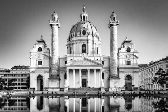 grayscale photo of dome building in Resselpark Austria